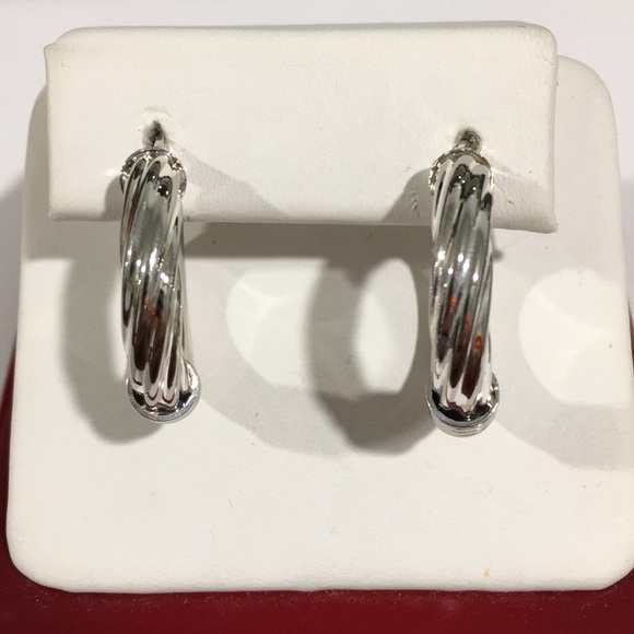 Sterling Silver Women's Twisted Hoop Earrings - Picture 1 of 4